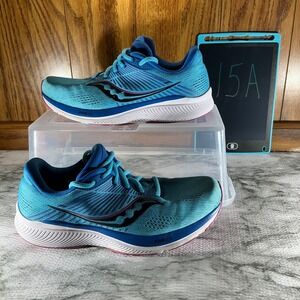 Saucony Guide 15 Running Shoes Cushioned Breathable Blue‎ Pink Women's 8